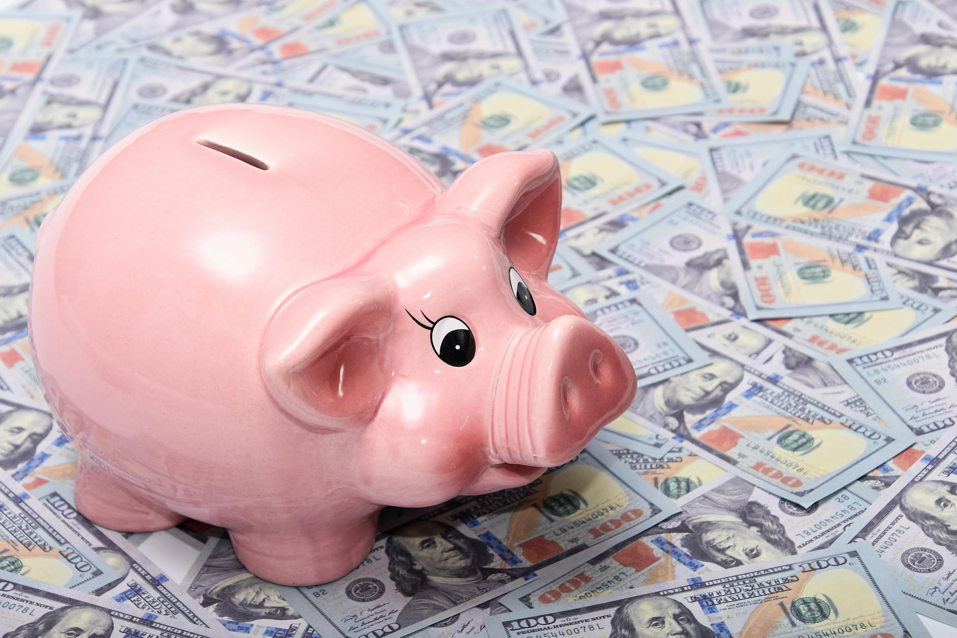 piggy bank on top of dollar bills